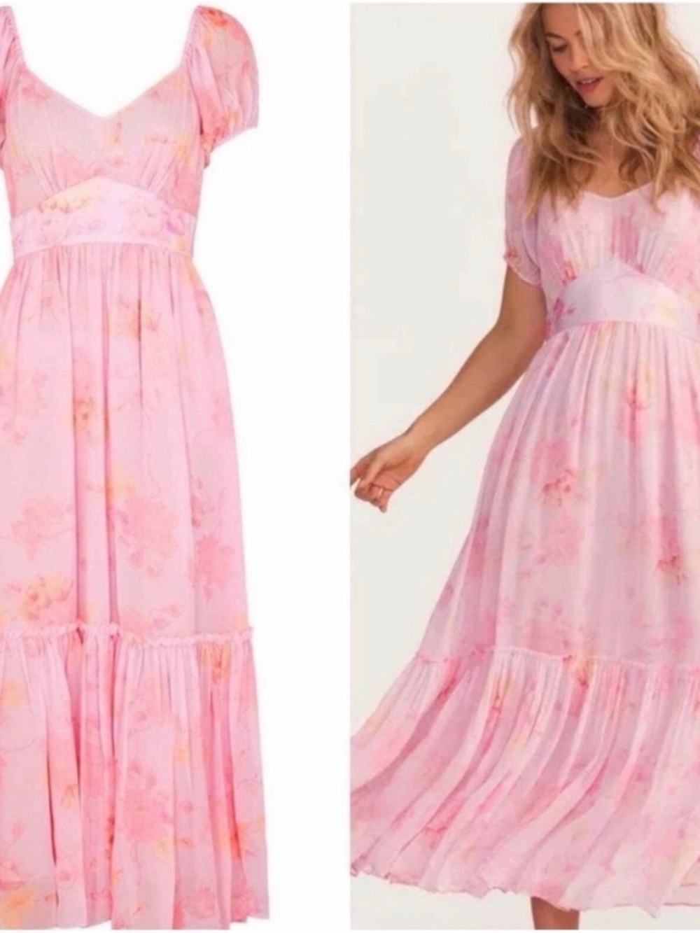 LoveShackFancy Pink Floral Midi Dress for Girls